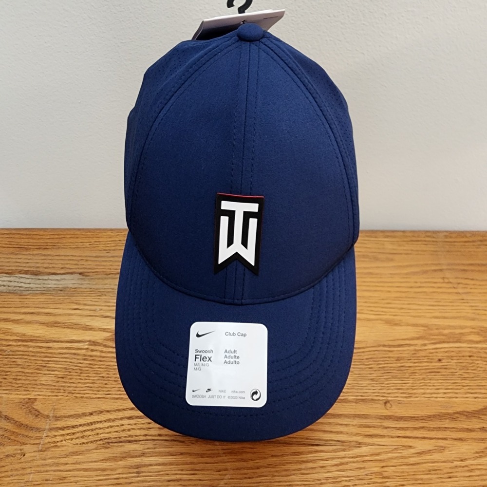 Nike Tiger Woods TW Swoosh Flex Dri-FIT ADV Club Golf Hat Cap Navy Blue M/L NWT